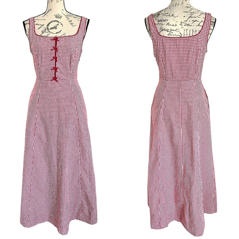 Rachel Zoe Red and White Gingham Midi Dress